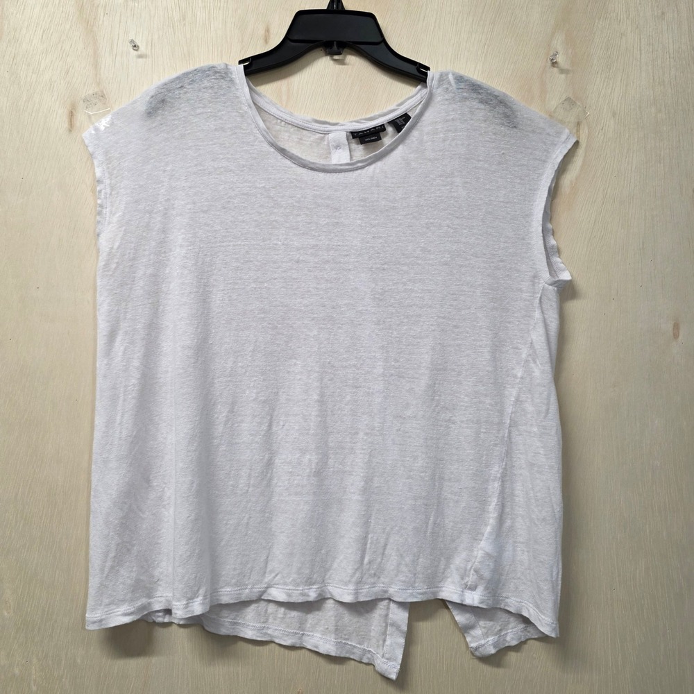 Tahari 100% Linen White Button Back Asymmetrical Split Hem Tunic Top XL